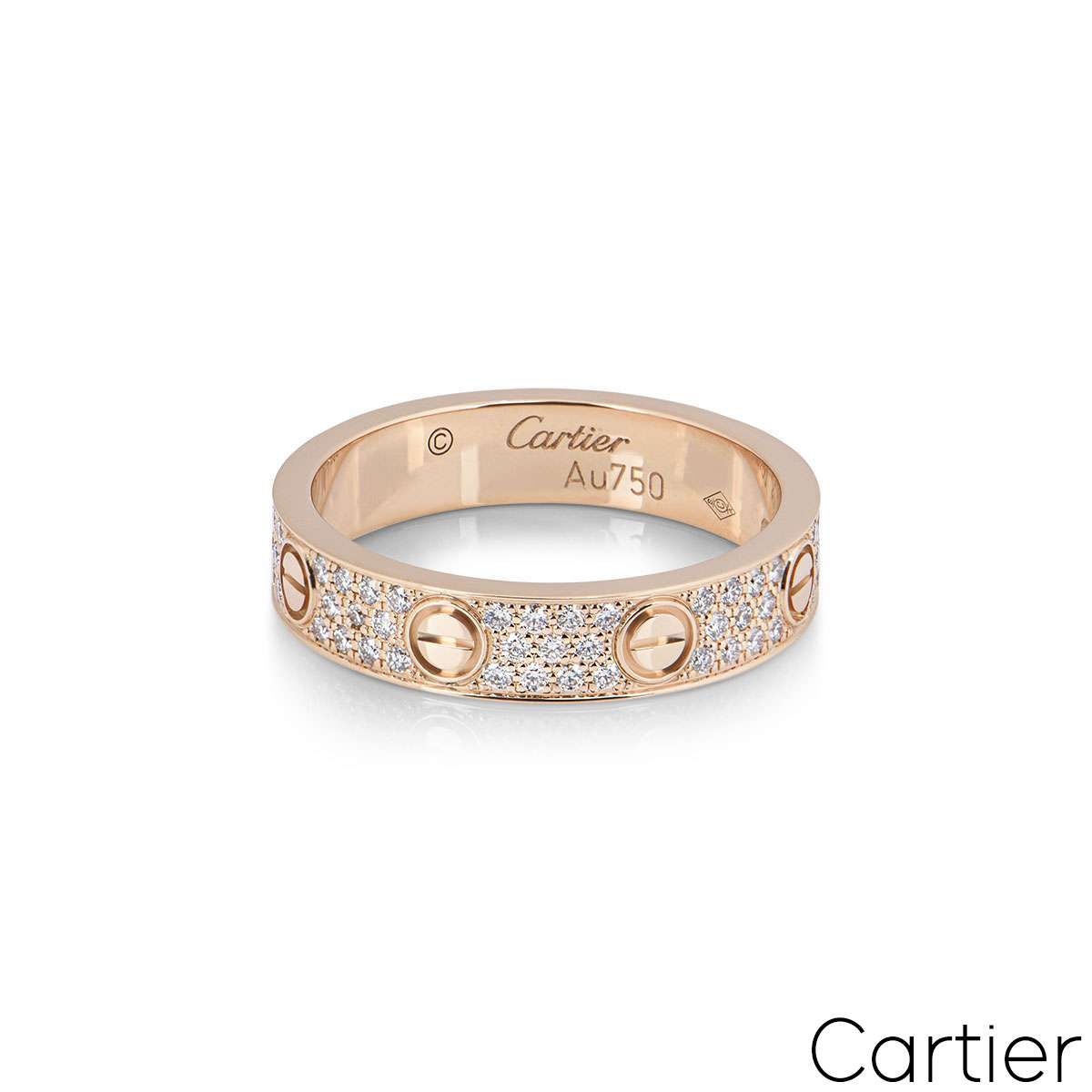Cartier Rose Gold Pave Diamond Wedding Love Ring Size 53 B4085800